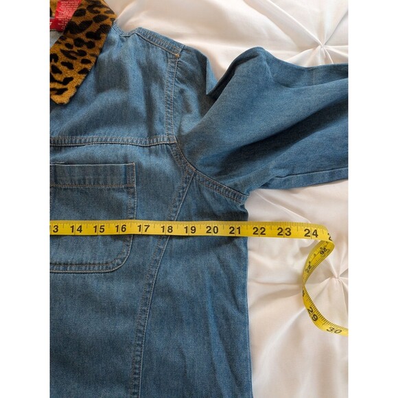 Gloria Vanderbilt Jacket Womens L Denim Medium Wash Cheetah Print Collar Zipper - Picture 12 of 13